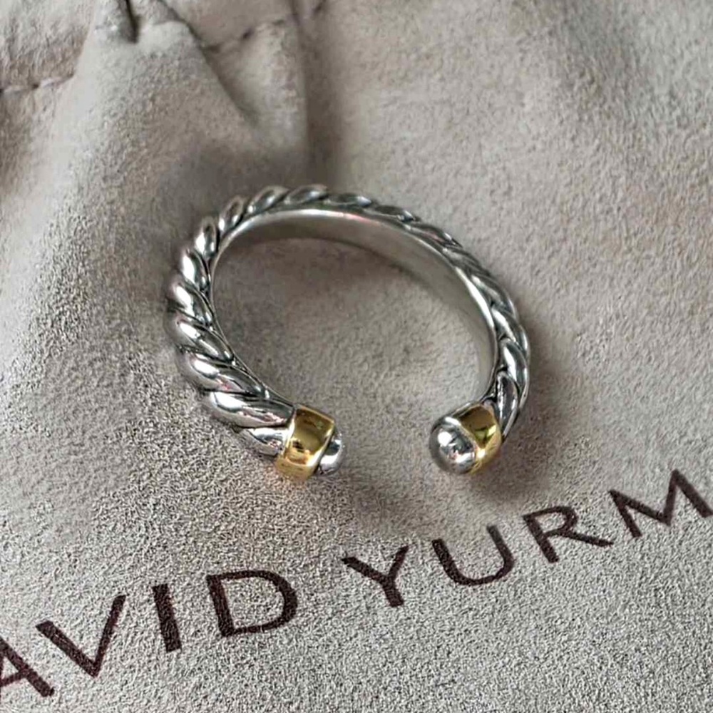 David Yurman Silver and Gold Cable Ring Size 7